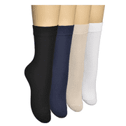 ELYFER Women's Premium Thin Cotton Dress Socks - 4 Pairs in Gift Box - Business or Casual Ultra Soft Lightweight Comfortable Breathable Seamless Toe Trouser Crew Socks for Women
