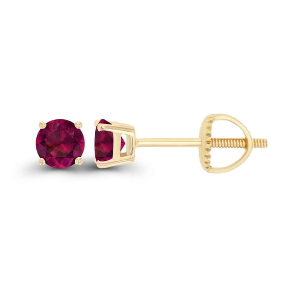 Decadence 14K Yellow Gold Plated Sterling Silver 4mm Round Created Ruby July Birthstone Screwback Stud Earrings