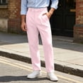thumbnail image 5 of Fengqque Men's Solid Color Loose Straight-Leg Casual Pleated Dress Pants with Pockets Pink XL, 5 of 8