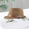 thumbnail image 4 of Men Sun Hat Solid Color Breathable Sun Protection Belt Decor Flat Top Sunshade Vintage Curled Edge Men Straw Hat Headwear, 4 of 7