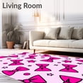 thumbnail image 2 of ODIKA 3'x5' Machine Washable Non-Slip Area Rug, Playful Bow Motif Interlocking Stars and Dots Animated High Traffic Rug, Pink, 720608, 2 of 7