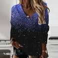 thumbnail image 2 of LEAVINGSUO Fall Winter V Neck Long Tops for Women, Womens Tops Clearance Fashion Women Casual Long Sleeve Printed V-Neck Blouse T-Shirt Ladies Tops, 2 of 5