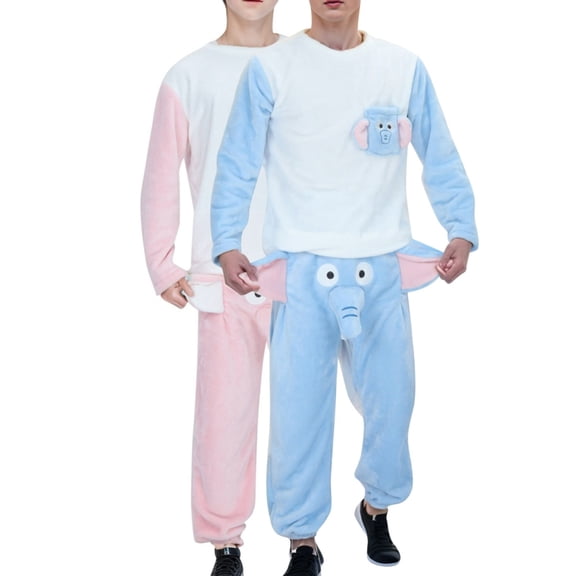 mihongmao Mens Holiday Outfit Men's Two-piece Top and Pants Prank Gift Men's Sports Long Sleeved Round Neck Top/shirt Set Pink M