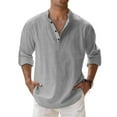 thumbnail image 2 of Cotton Linen Shirts for Men Lightweight Casual Long Sleeve Henley Beach Hawaiian Tops Gray XL, 2 of 4