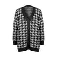 thumbnail image 6 of Qmyliery Breathable Girls Long Sleeve Knitwear, Ladies Houndstooth V-neck Loose Single-breasted Knitted Coat Casual Cardigan, 6 of 9