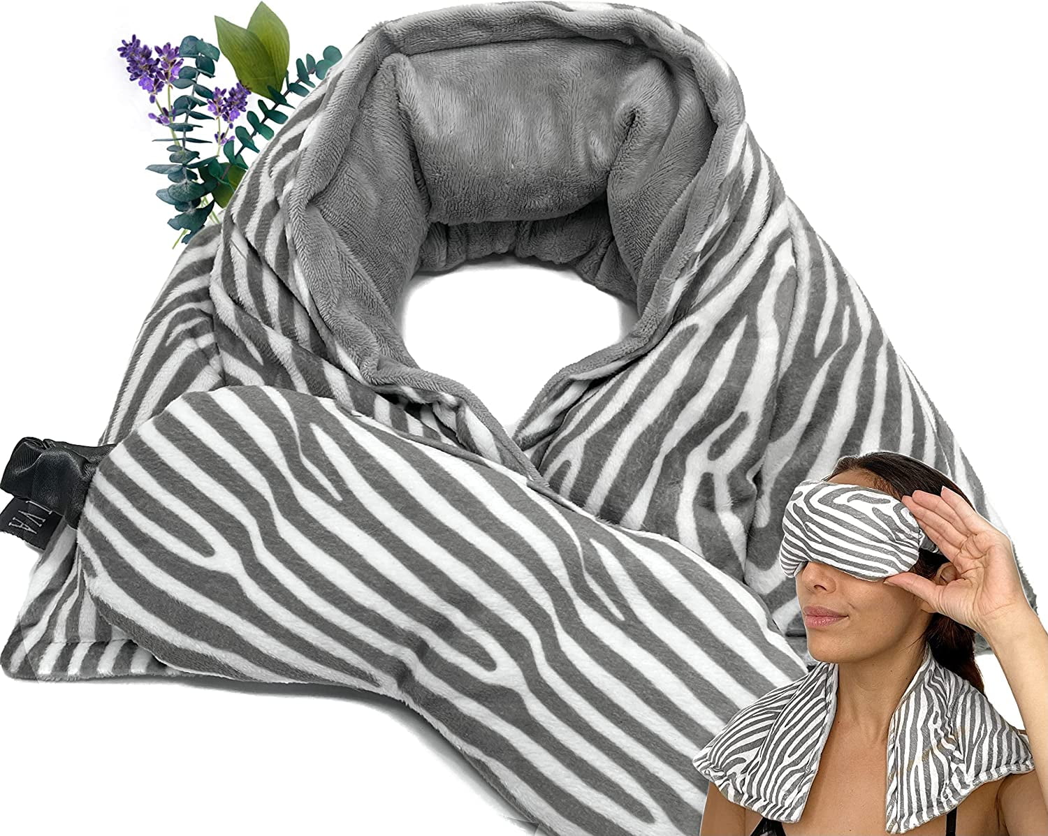 Neck Warmer Microwavable Heating Pad & Weighted Eye Mask Set Large