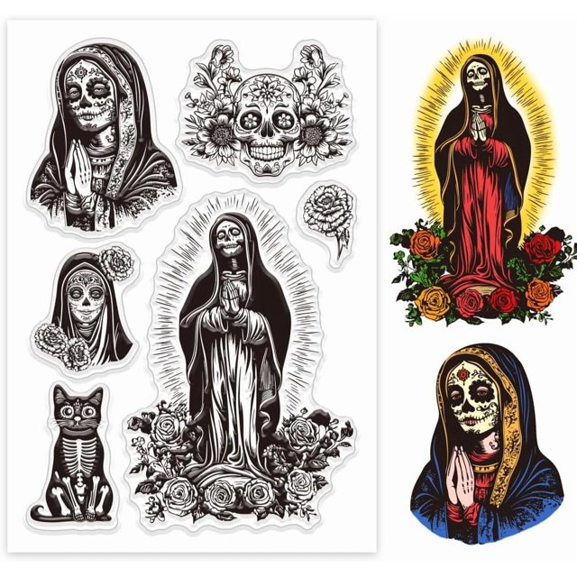 Sellos transparentes del Día de Muertos Sellos transparentes de Nuestra Señora de Guadalupe Sellos de silicona de azúcar