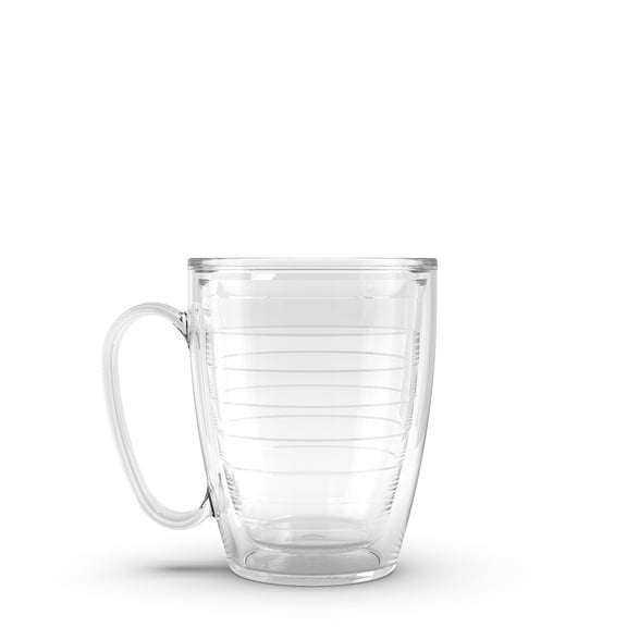 Tervis Clear & Colorful Tabletop Made in USA Double Walled Insulated Tumbler Travel Cup Keeps Drinks Cold & Hot, 16oz Mug with Handle, Clear