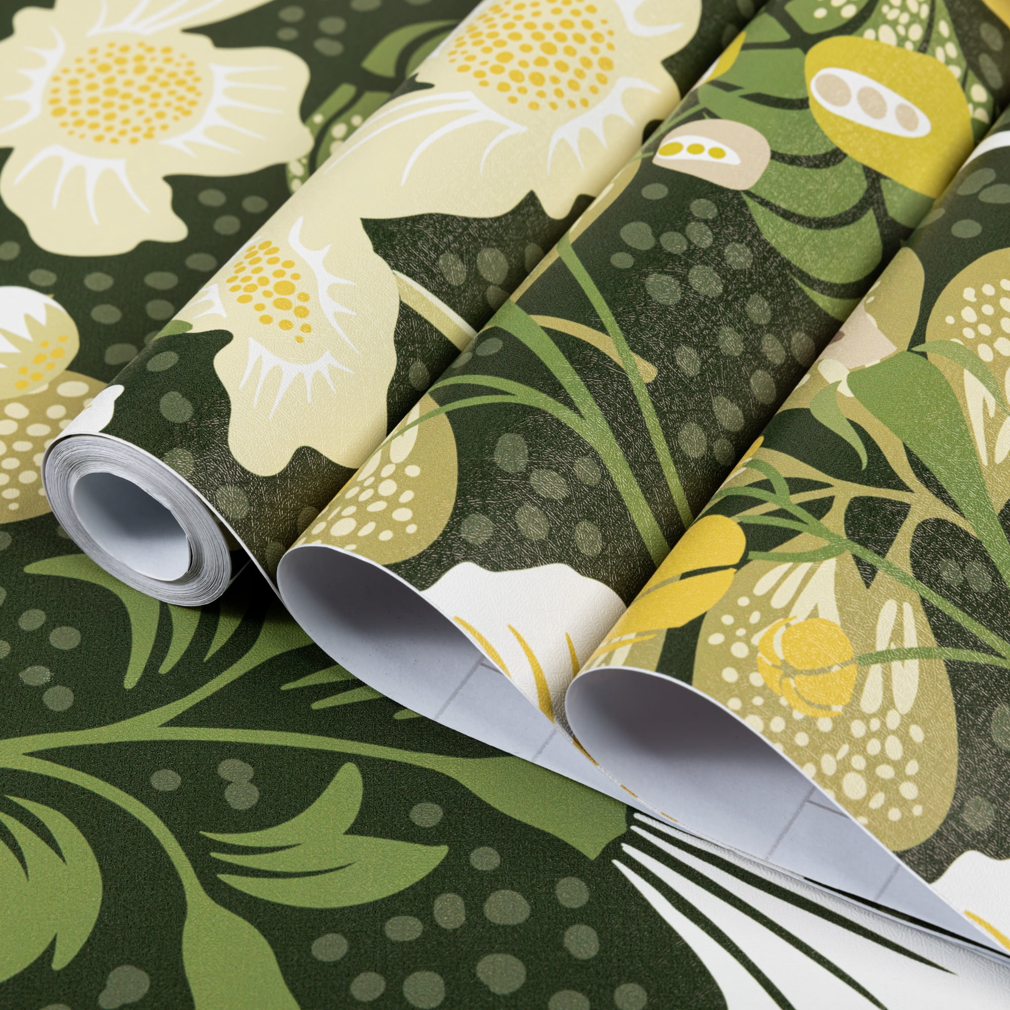 (4 pack) Abyssaly 17.7 "x 118" Peel and Stick Wallpaper Green Floral wallpaper Green Petunia vine plant contact paper Self-adhesive wallpaper Thickened detachable wallpaper Suitable for home decoration