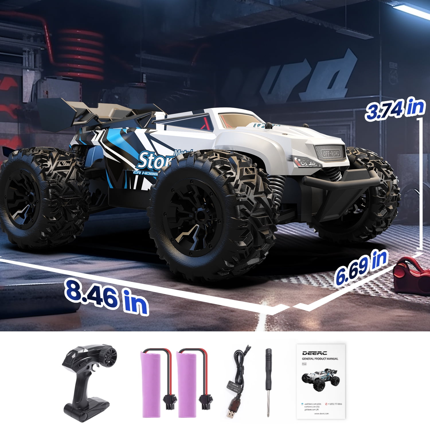 Carro DEERC RC, Monster Truck de controle remoto com 2 baterias para 40  minutos de jogo, todo o terreno 2,4 GHz RTR - Dular