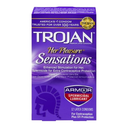 Trojan Her Pleasure Sensations With Spermacide Lubricated Latex Condoms - 12 ct