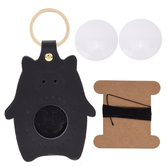 Accesorios para llavero, patrón de cerdo de cuero dividido, llavero hecho a mano DIY, regalo artesanal, negro