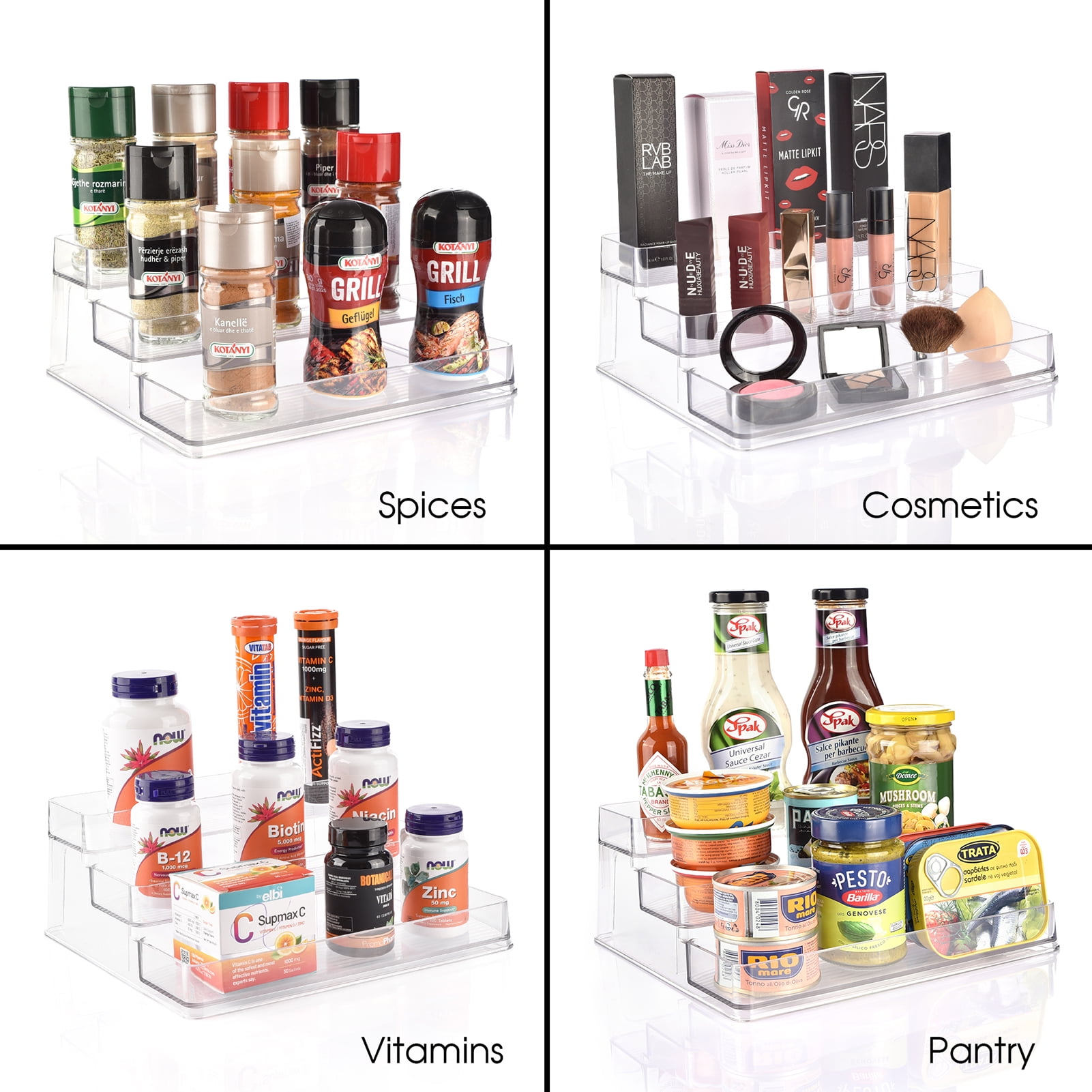 Sorbus Clear Acrylic 3 Tier Spice Rack Set, 2 Pack with 9" Lazy Susan, Kitchen Pantry Storage