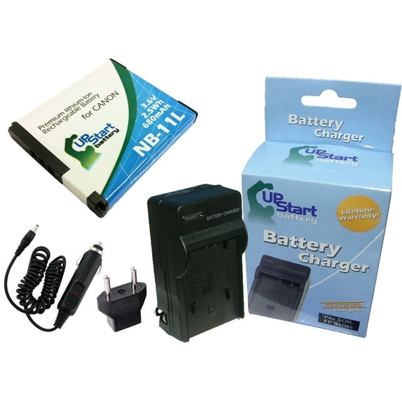 Canon PowerShot ELPH 320 HS Battery and Charger with Car Plug and EU Adapter - Replacement for Canon NB-11L Digital Camera Batteries and Chargers (680mAh, 3.6V, Lithium-Ion)