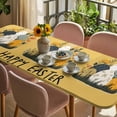thumbnail image 3 of Easter Eggs Table Cloths for 8 Foot Rectangle Tables, Rabbit Spring Botanical Wildflowers Bunny Orange Patio Waterproof Elastic Fitted Tablecloths, Washable Rectangular Table Cover for Camping, 3 of 8