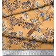 thumbnail image 3 of Soimoi Orange Poly Georgette Fabric Blue Floral & American Robin Bird Decor Fabric Printed BTY 52 Inch Wide, 3 of 3