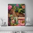thumbnail image 5 of Mudket Leopard in Bathtub with Vibrant Tropical Floral Canvas Wall Art, Boho Bathroom Wall Decor Pictures Waterproof Print for Powder Room Living Room Home Decor , Framed Ready to Hang - 12"L x 8"W, 5 of 9