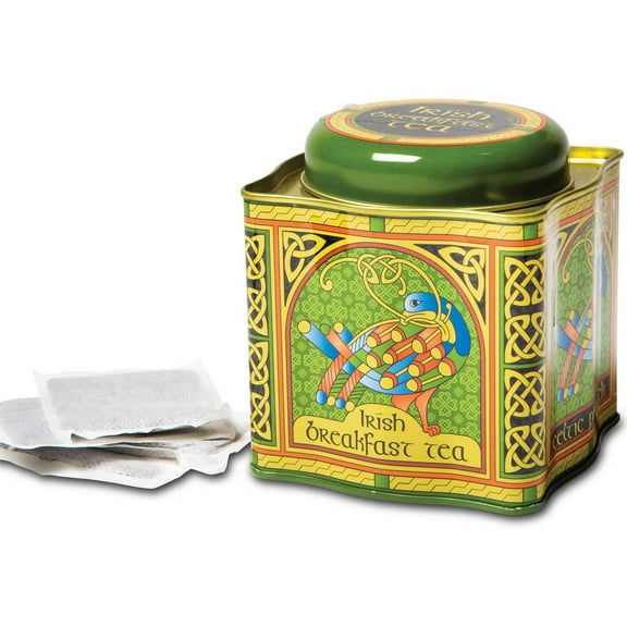 Irish Breakfast Tea - Celtic Peacock Irish Weave Designed Tin Green