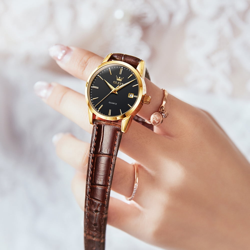 OLEVS Classic Leather Watches for Women, Business Dress Roman Arabic Numerals Ladies Watches, Waterproof Analog Quartz Womens Wrist Watches Brown Leather Strap Relojes para Mujer