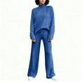 thumbnail image 4 of Womens Sweater Sets 2 Piece Outfits Long Sleeve Turtleneck Knit Pullover Sweater Top and Ribbed Wide Leg Pants Royal Blue 2XL, 4 of 6