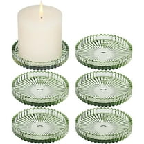HofferRuffer Set of 6 Hurricane Pillar Candle Holders, 3.8 Inch Round Glass Candle Plate for Table Centerpieces, Wedding Party and Home Decor, Green