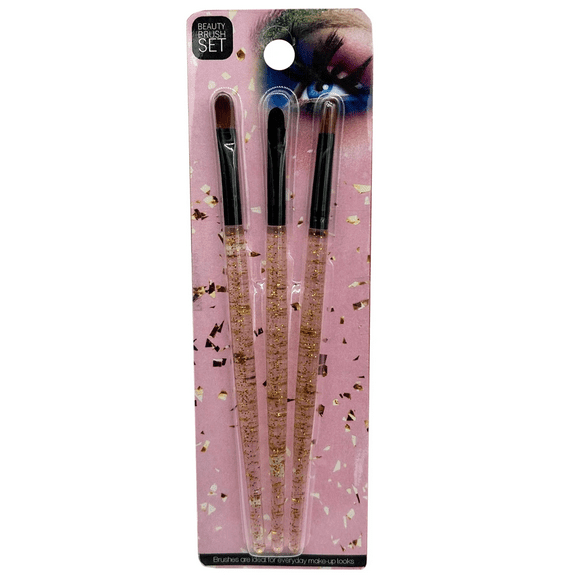 3 Pack Brush Set with Glitter Handles, Includes Flat, Color Applicator, Round Brushes for Eyeshadow, Concealer, Lips, Stylish, Synthetic Bristles for Precision Blending, Flawless Makeup Looks