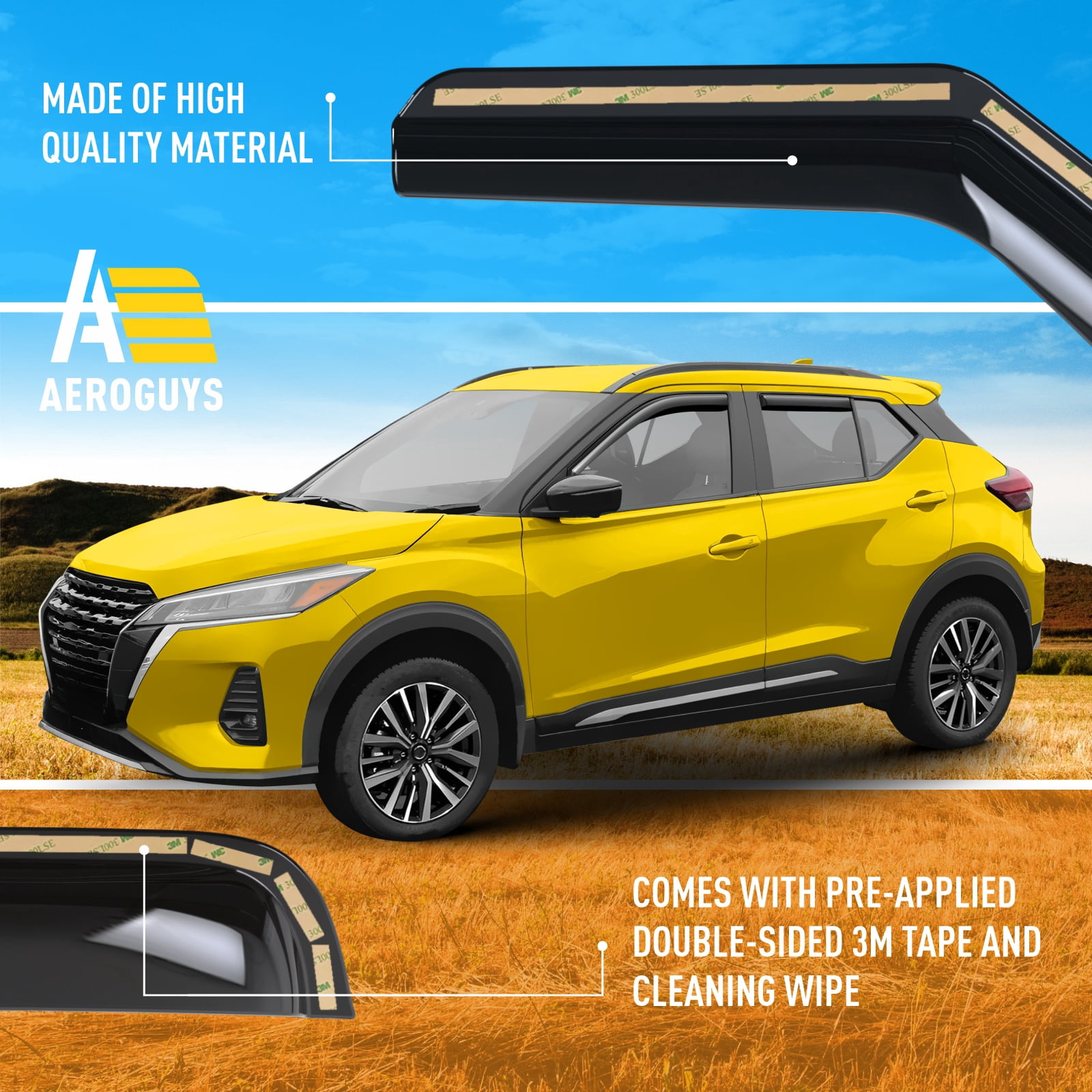 AEROGUYS In-Channel Window Deflectors Extra Durable Window Visors Rain Guards Compatible with Nissan Kicks 2018-2024, Wind Vent Visors - 4pcs. AG0527