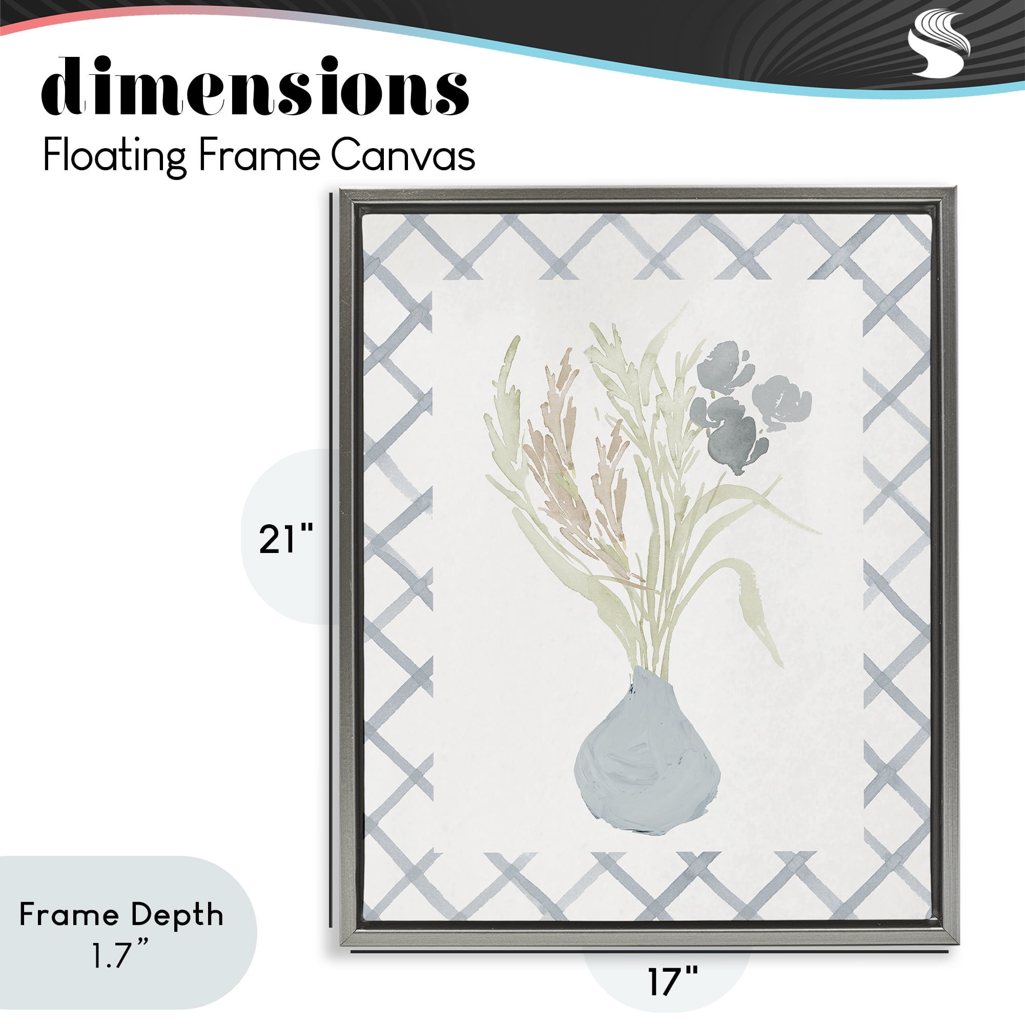 Stupell Industries Soft Blue Anna Bouquet Gray Framed Floater Canvas Wall Art, design by Elizabeth Medley