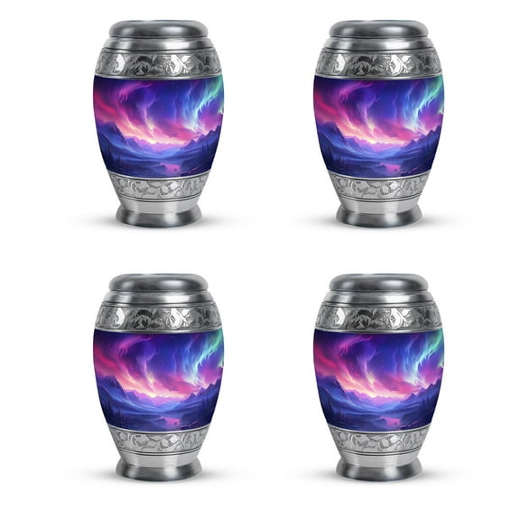 Twilight Dance Of Northern Lights - Small Keepsake Urns For Ashes - Angel's Wings Urn - Spiritual Design For Adult Ashes - Heavenly Memorial - 3 Inch, Set Of 4