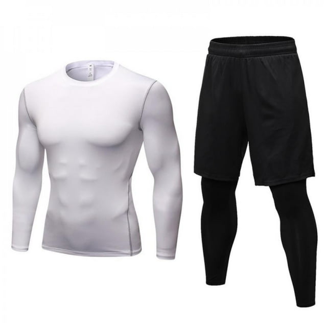 Men‘s 2 in 1 Compression Sportswear Suits Gym Tights Training Clothes Workout Jogging Sports Set Fitness Tracksuit Running Sets