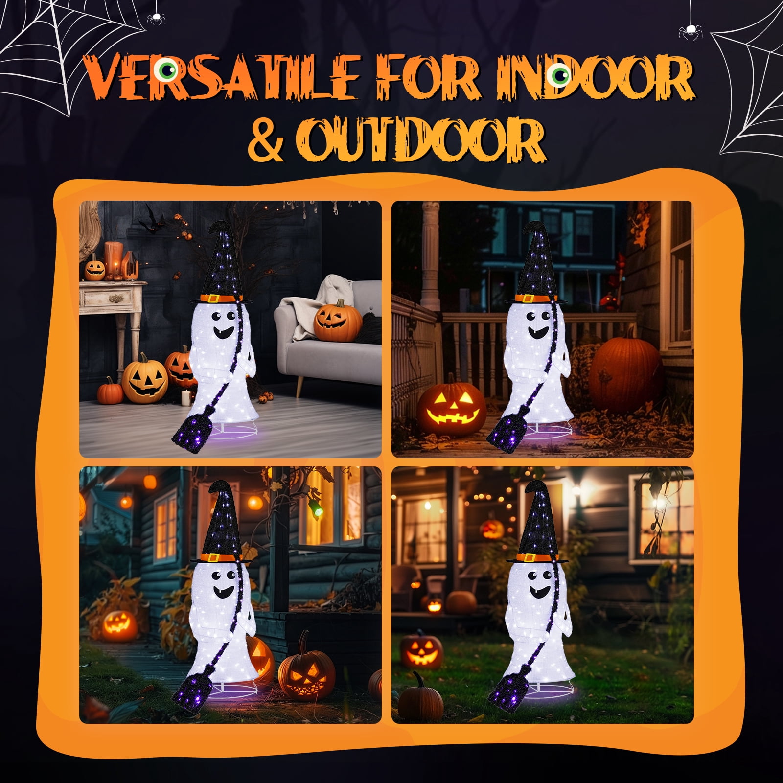 4ft Lighted Pop-Up Ghost with 100 LED Lights for Halloween Outdoor Lawn Decor