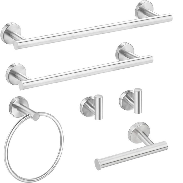 6 Piece Stainless Steel Bathroom Towel Rack Set, Wall Mount Bathroom Accessories Kit, Silver, Size: 26.18 inch x 9.25 inch x 2.75 inch