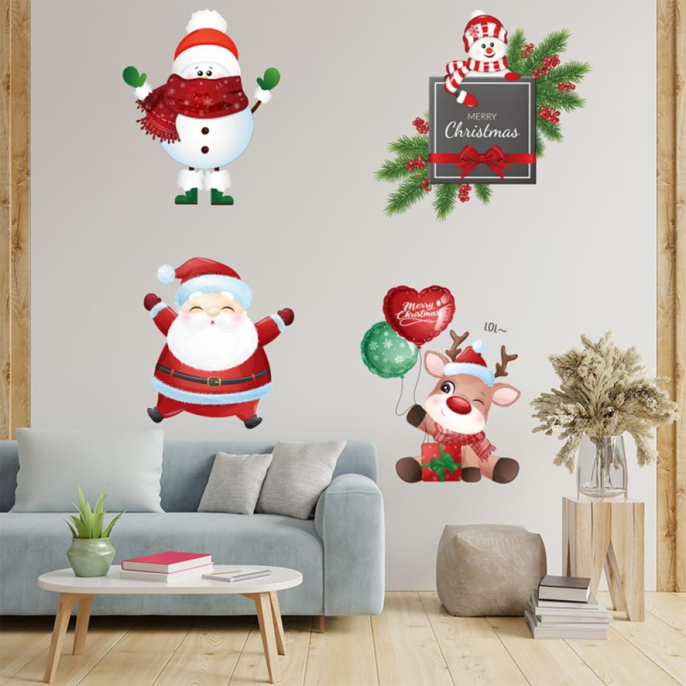 YUSONGIRL Christmas Window Stickers Large Santa Claus Xmas Tree Gift Box Candy Socks Clings Ornament DIY Wall Door Mural Decal Sticker for Showcase
