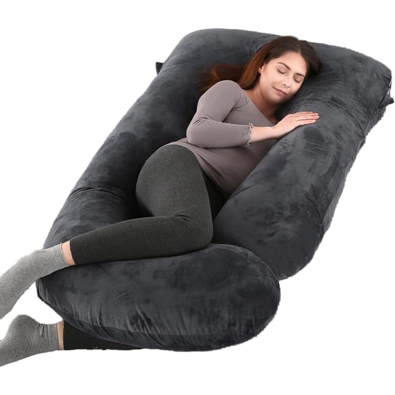 ALLOPERA Pregnancy Pillow, Full Body 57 inch Maternity Pillow with Removable Washable Cover - Sleep Support for Legs, Back, Neck, Shoulder, Hips, Belly for Pregnent Women, Black Grey Velvet Cover