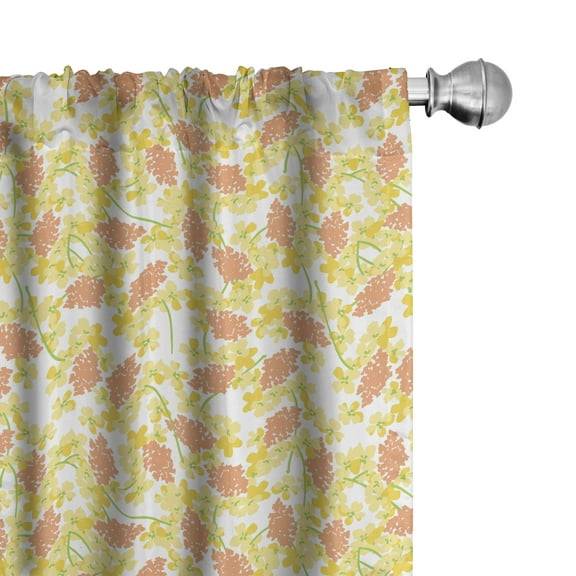 Colorful Curtains 2 Panels Set, Spring Strelitzia and Wildflower Silhouette Vintage Hand Drawn Petals, Window Drapes for Living Room Bedroom, 56"W X 95"L, Coral Yellow and Green, by Ambesonne