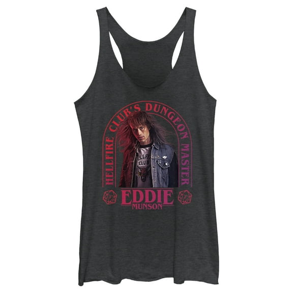 Netflix Women's Stranger Things Hellfire Club Dungeon Master Eddie Racerback Tank Top Black Heather Medium