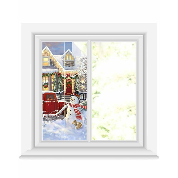 Window Privacy Film Christmas Snowman Stained Glass Window Film Decorative Sun Block Window Cover Xmas Trees Snowflake Truck House Window Clings Static Adhesive Sticker for Bathroom 19.6"x39.3"