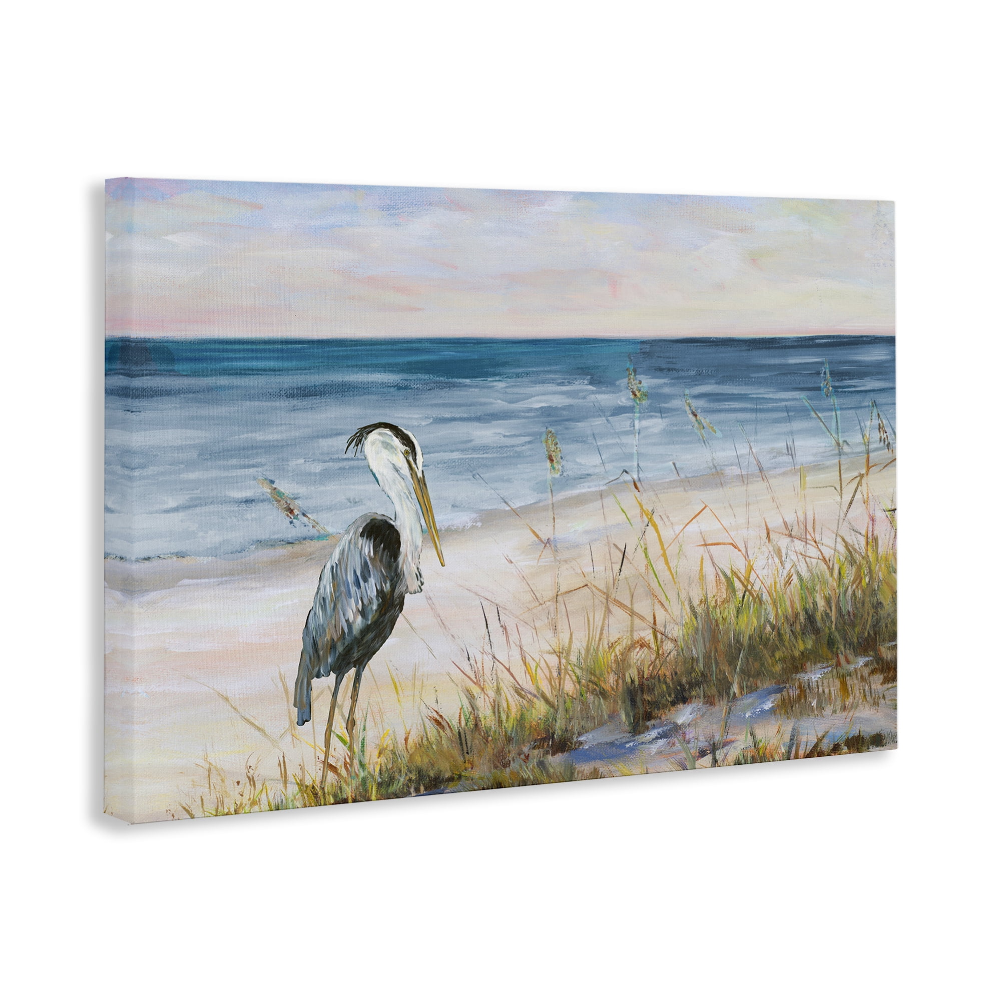 Stupell Industries Calm Pelican on Beach Landscape Painting Gallery Wrapped Canvas Art Print Wall Art, 36 x 24