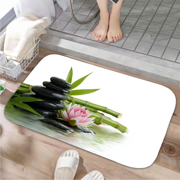 1pc Zen Elements Absorbent Non-Slip Bathroom Thickened Flannel Rug Decor,Soft,Quick Drying,Suitable For Indoor/outdoor Use,Bathrooms,Bedrooms,Kitchens,Terrace,Laundry Rooms,16"x24"