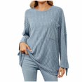 thumbnail image 2 of RYDCOT Womens Fall Sweaters 2023 Women's Winter Casual Solid Round Neck Long Sleeves Knitted Pits Loose Sweater Tops Sale or Clearance, 2 of 8