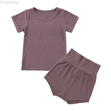 Zecgelong Toddler Kids Girls Boys Soft Comfy 2pcs Set Short Sleeve Shirts and Pants Sets Age 6-12 Months