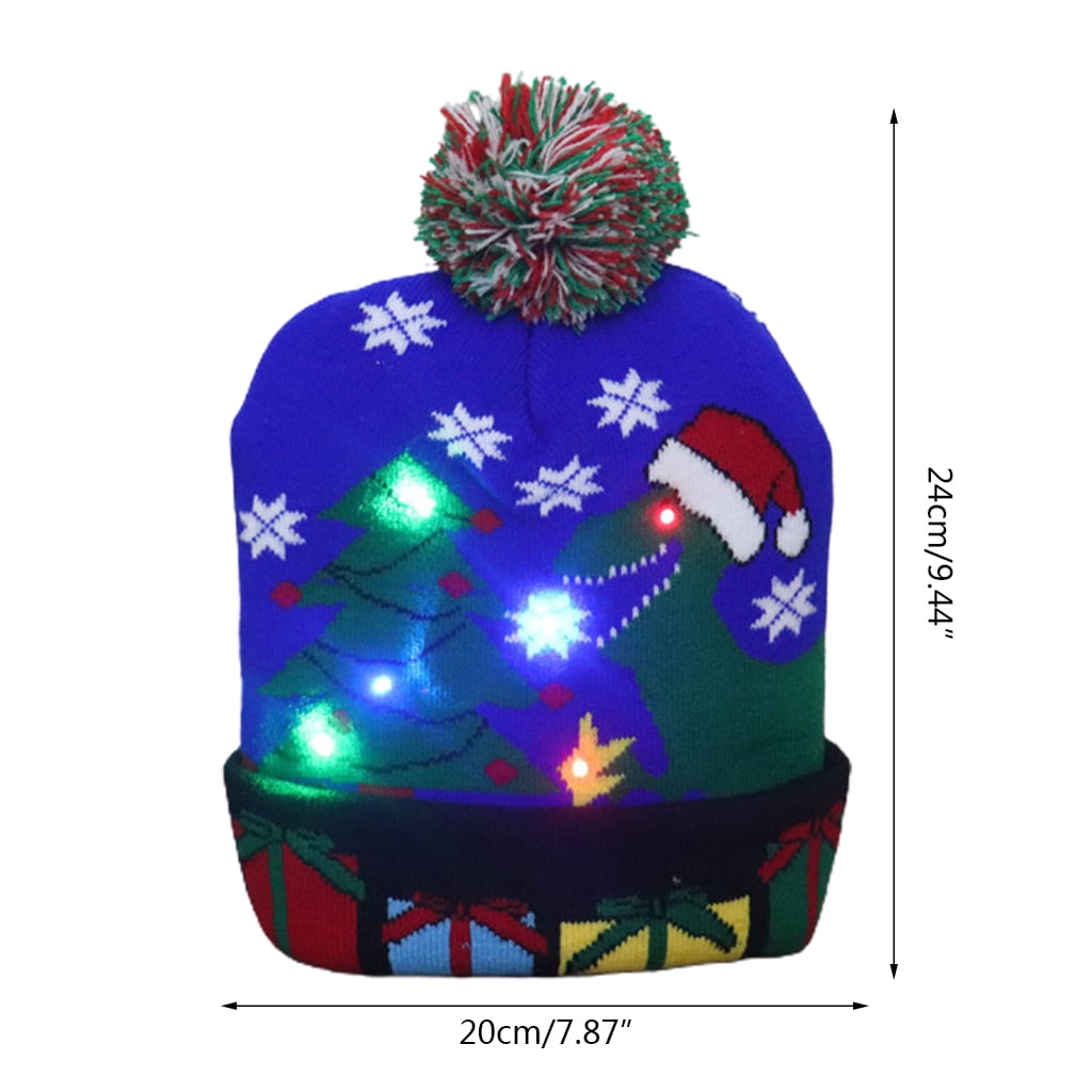 Techinal LED Christmas Hat Light Up Christmas Hat Dinosaur Ugly Hat Unisex Knitted Beanic