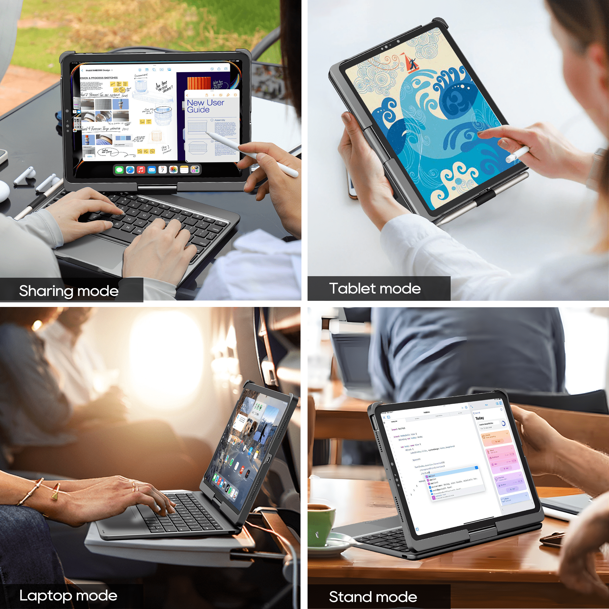 pekarejue Wireless Keyboard Case Compatible with Apple iPad Air 11-inch (M3 M4 M2) & iPad Air 5th 4th & iPad Pro 11-inch (4th-1st Gen): Rotatable Pencil Holder Trackpad Backlit Space Grey