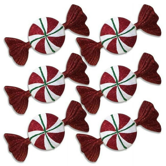 Queens of Christmas ORN-CDY-6PK-FLAT 7 in. Candy Ornament, Red White & Green - Pack of 6