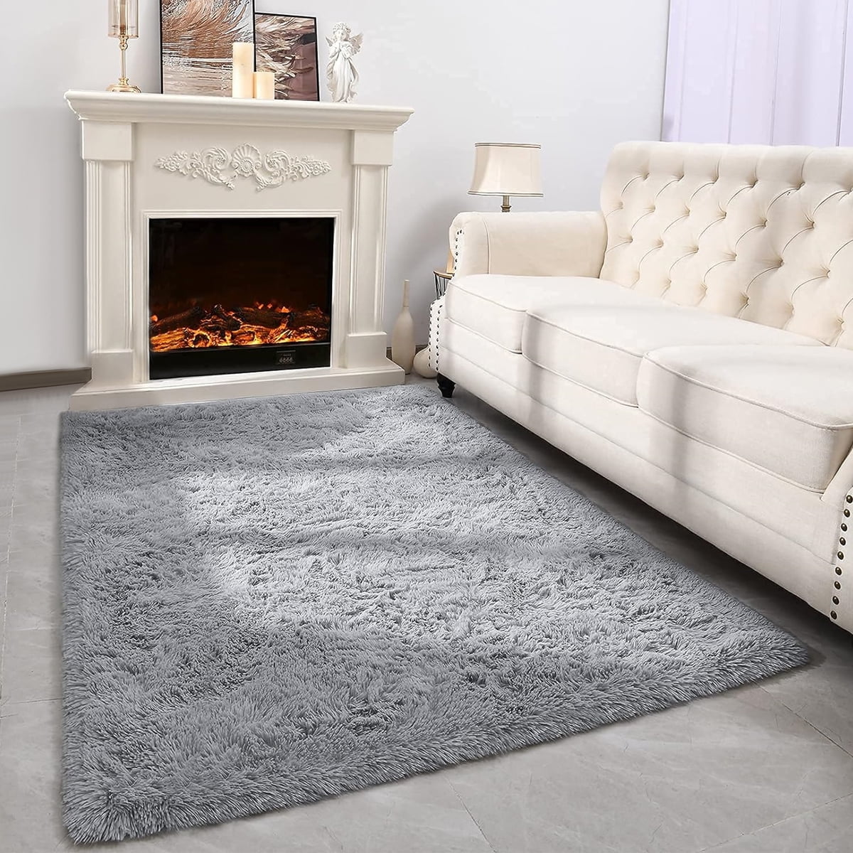 Cshidworld Area Rugs for Living Room Bedroom, 5x8 Ultra Soft Comfy Fluffy Thickened Memory-Foam Indoor Carpets, Modern Aesthetic Minimalist Carpet for Teen Adults Apartment Bedroom Home Decor, Gray