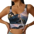 thumbnail image 3 of Goofa Sunset Cliff Dinosaur Printed Sports Bras for Women, High Impact Running Bra Workout Crop Tank Tops Longline Sports Bra Push up-Large, 3 of 9