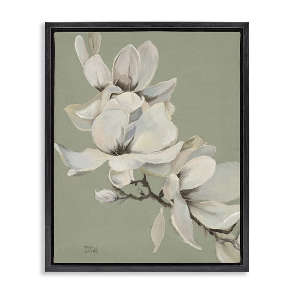 Stupell Industries Transitional Magnolias on Sage Florals Black Floating Frame Canvas Art, 17 x 21, by Patricia Pinto