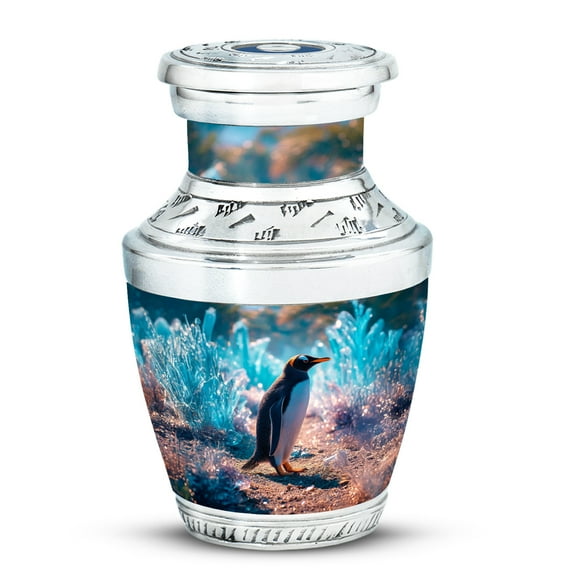 MUKTIVE Penguin Memorial Cremation Urn for Adult Human Ashes Male & Female, Aqua Blue Burial Urn for Adult Ashes, Small Keepsake 3 Inch Portable Urns