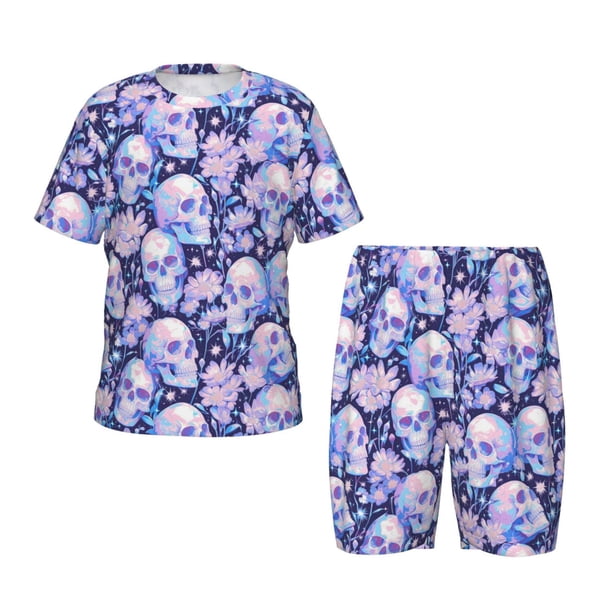Balery Skull star crystal Conjunto de Pijama Infantil de Manga Corta con Estampado – Ropa de Dormir de Algodón Suave-Medium