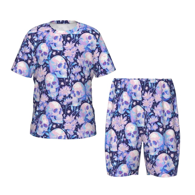 Fotbe Skull star crystal Pijama Estampada de 2 Piezas para Niños – Ropa de Dormir de Manga Corta Cómoda para Niños y Niñas, Camiseta y Shorts de Algodón-Large